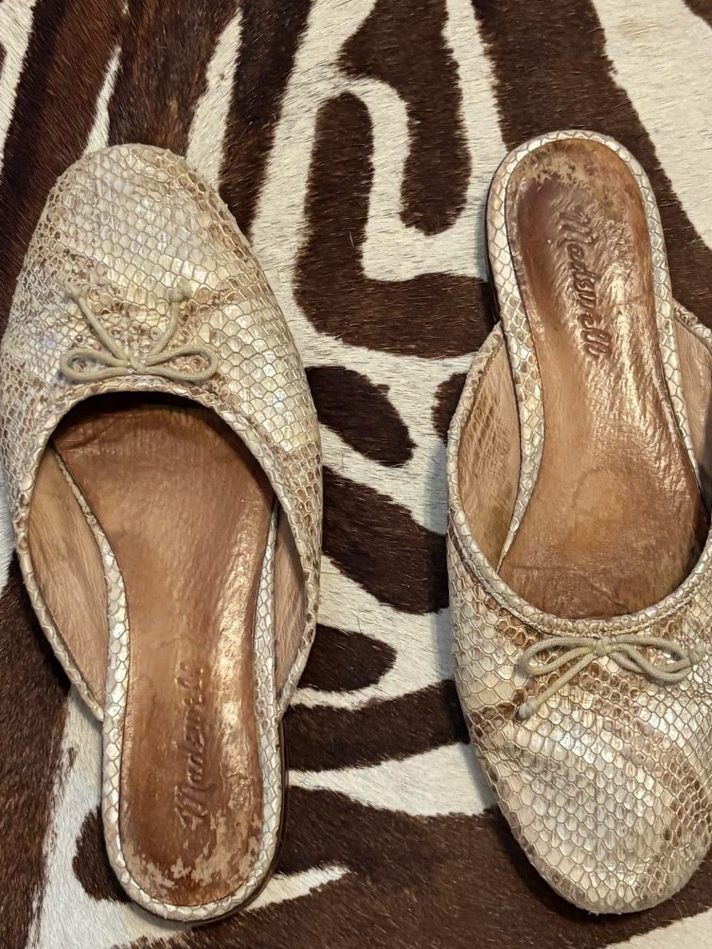 Madewell Cream Snake-Texture Slip-On Mules